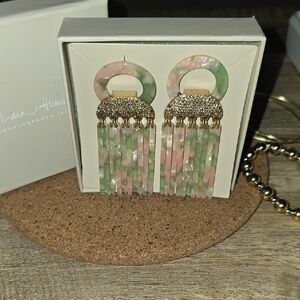 New India Hicks Green and Pink Dangle Earrings